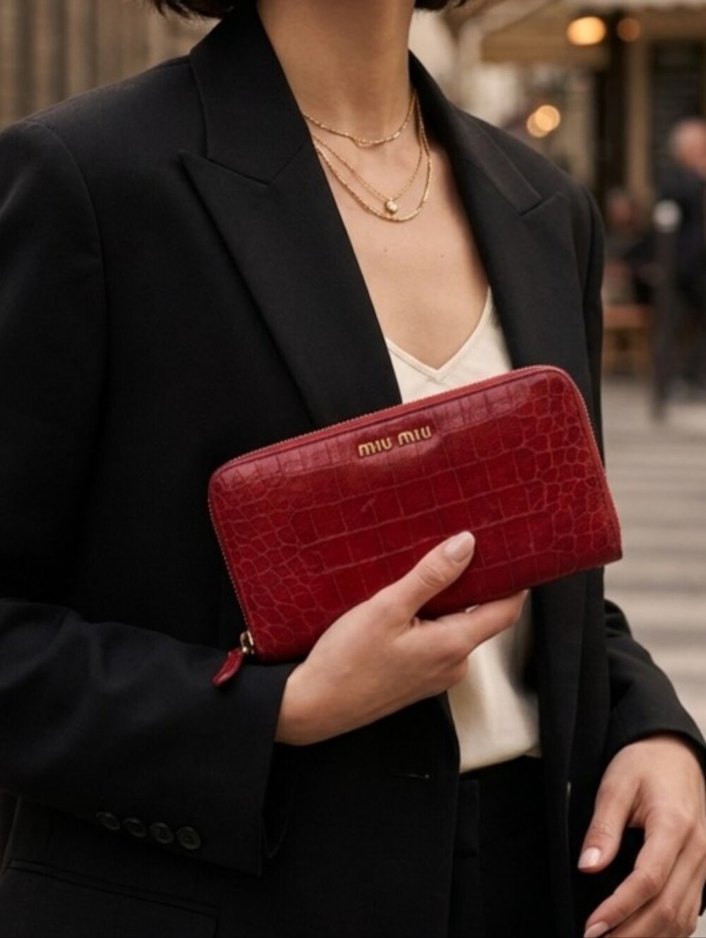 Miu Miu Red Long Zip-Around Wallet Croc-embossed Leather With COA